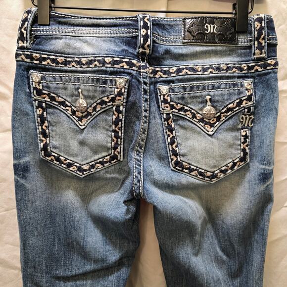 Miss Me Skinny Jeans bling rhinestone decorative stitching flap pockets size 26 - Picture 7 of 11
